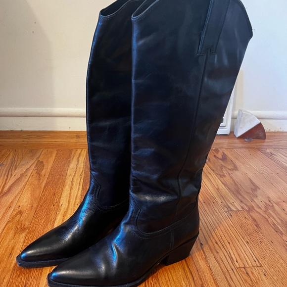 Zara Black Leather Tall Boots - Picture 2 of 4